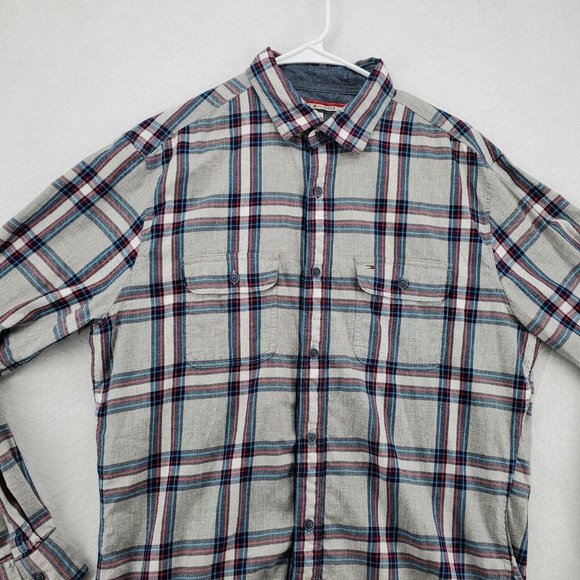 Tommy Hilfiger Shirt Men's Long Sleeve Casual Button Up Plaid Gray Medium - Picture 7 of 12